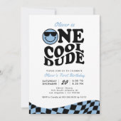 Retro One Cool Dude Blue Smile Face 1e verjaardag Kaart (Voorkant)