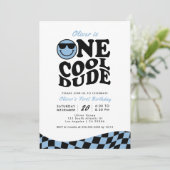 Retro One Cool Dude Blue Smile Face 1e verjaardag Kaart (Staand voorkant)
