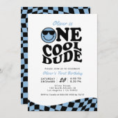 Retro One Cool Dude Blue Smile Face 1e verjaardag Kaart (Voorkant / Achterkant)