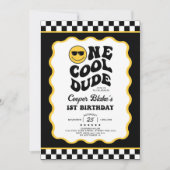 Retro One Cool Dude Boy 1e verjaardagsfeestje Kaart (Voorkant)