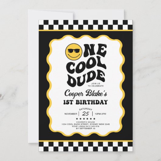 Retro One Cool Dude Boy 1e verjaardagsfeestje Kaart (Voorkant)