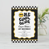 Retro One Cool Dude Boy 1e verjaardagsfeestje Kaart (Staand voorkant)