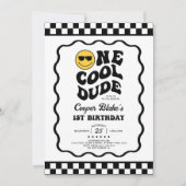 Retro One Cool Dude Boy Eerste 1e Verjaardag Kaart (Voorkant)