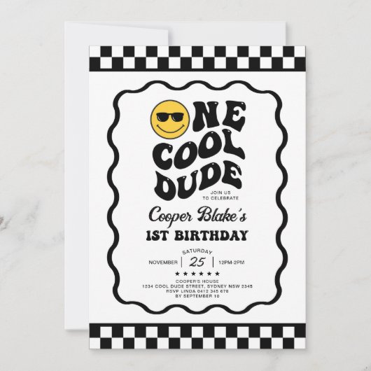 Retro One Cool Dude Boy Eerste 1e Verjaardag Kaart (Voorkant)