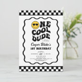 Retro One Cool Dude Boy Eerste 1e Verjaardag Kaart (Staand voorkant)