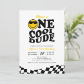 Retro One Cool Dude Smile Face Boy 1e verjaardag Kaart (Staand voorkant)