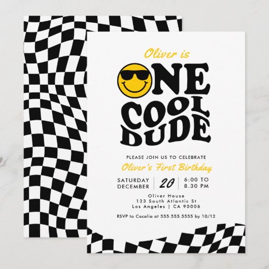 Retro One Cool Dude Smile Face Boy 1e verjaardag Kaart (Voorkant / Achterkant)