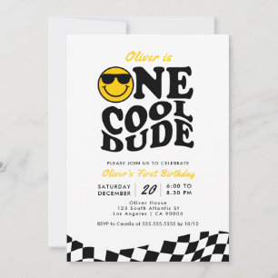 Retro One Cool Dude Smile Face Boy 1e verjaardag Kaart