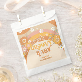 Retro one groovy baby neemt een trappenzak bedankzakje