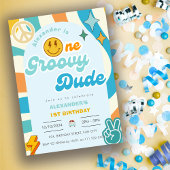 Retro One Groovy Dude Boy 1e eerste verjaardag Kaart