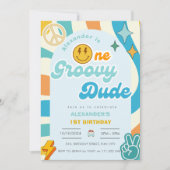 Retro One Groovy Dude Boy 1e eerste verjaardag Kaart (Voorkant)
