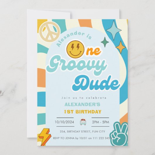 Retro One Groovy Dude Boy 1e eerste verjaardag Kaart (Voorkant)