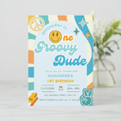 Retro One Groovy Dude Boy 1e eerste verjaardag Kaart (Staand voorkant)