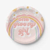 Retro One Groovy Girl Rainbow Birthday Papieren Bordje (Voorkant)