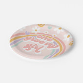 Retro One Groovy Girl Rainbow Birthday Papieren Bordje (Gekanteld)