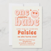Retro One Happy Baby First Birthday Uitnodiging (Voorkant)
