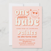 Retro One Happy Baby First Birthday Uitnodiging (Voorkant)