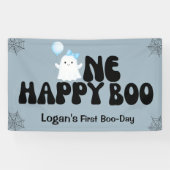Retro One Happy Boo Boy 1e verjaardagsfeestje Spandoek (Horizontaal)