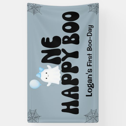 Retro One Happy Boo Boy 1e verjaardagsfeestje Spandoek (Verticaal)