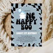 Retro One Happy Boo Boy 1st Birthday Photo Party Kaart