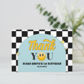 Retro One Happy Dude 1e Verjaardag Dank u Kaart (Staand voorkant)