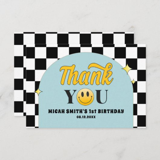 Retro One Happy Dude 1e Verjaardag Dank u Kaart (Voorkant / Achterkant)