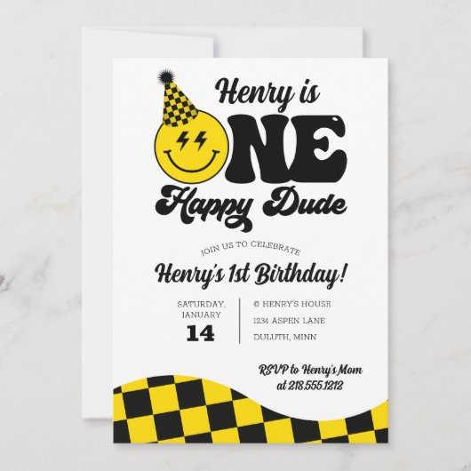 Retro One Happy Dude 1e Verjaardag Kaart (Voorkant)