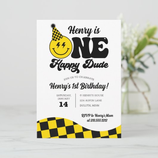 Retro One Happy Dude 1e Verjaardag Kaart (Staand voorkant)
