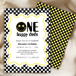 Retro One Happy Dude Geel 1e Verjaardagsfeestje Kaart
