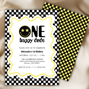 Retro One Happy Dude Geel 1e Verjaardagsfeestje Kaart