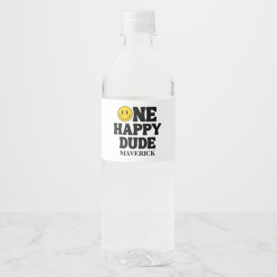 Retro One Happy Dude Lachend Gezicht Jongen 1e Ver Waterfles Etiket