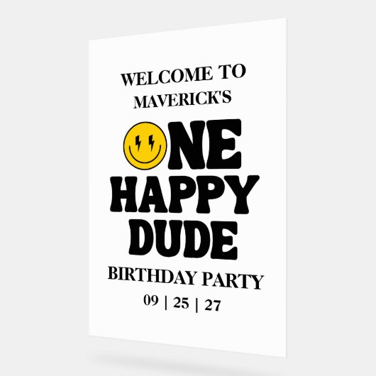 Retro One Happy Dude Smile Face Boy 1st Birthday Acryl Bord (Hoek)