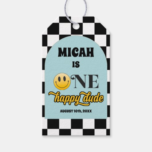 Retro One Happy Dude Verjaardag Dank u Label Cadeaulabel (Voorkant)