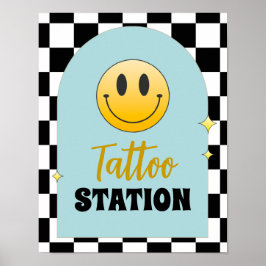 Retro One Happy Dude Verjaardag Tattoo Stationsbor Poster