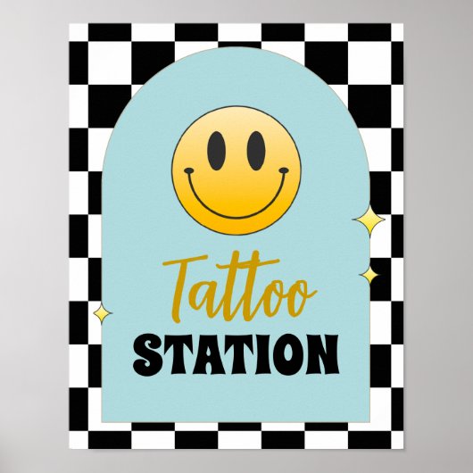 Retro One Happy Dude Verjaardag Tattoo Stationsbor Poster (Voorkant)