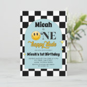 Retro One Happy Dude Verjaardag uitnodiging (Staand voorkant)