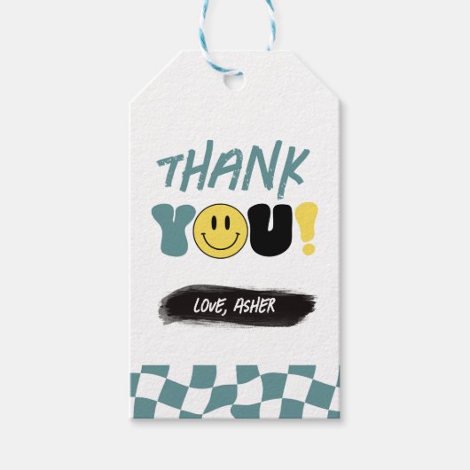 Retro One Happy guy First Birthday Dank je Label Cadeaulabel (Voorkant)