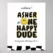 Retro One Happy Man First Birthday Welcome Sign Poster (Voorkant)
