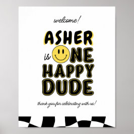 Retro One Happy Man First Birthday Welcome Sign Poster