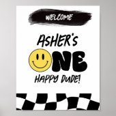 Retro One Happy Man First Birthday Welcome Sign Poster (Voorkant)