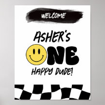 Retro One Happy Man First Birthday Welcome Sign