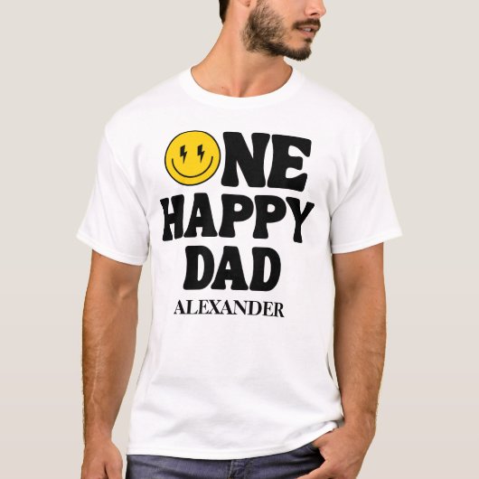 Retro One Happy Smile Face Dad Birthday T-shirt (Voorkant)