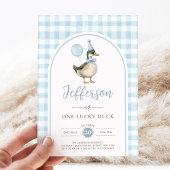 Retro One Lucky Duck Blue Balloon Boy 1e verjaarda Kaart