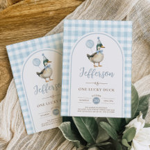 Retro One Lucky Duck Blue Balloon Boy 1e verjaarda