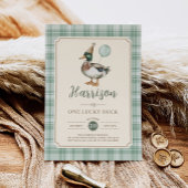 Retro One Lucky Duck Green Balloon 1e verjaardag Kaart