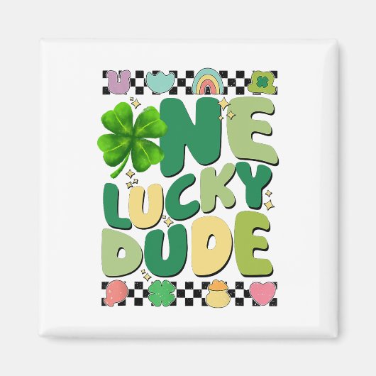 Retro One Lucky Dude St. Patrick's Day Shamrock Ge Magneet (Voorkant)