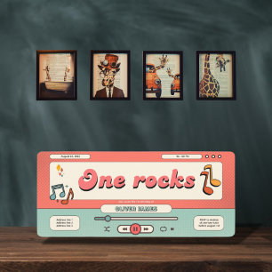 Retro one rocks, muziekspeler 1e verjaardag kaart
