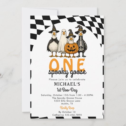Retro One Spooky Goose Halloween 1e verjaardag Kaart (Voorkant)