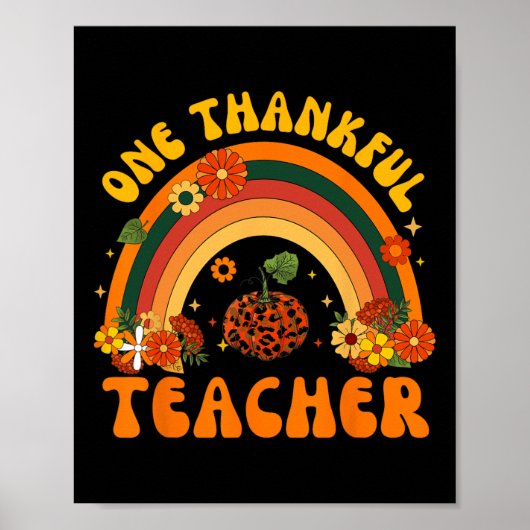 Retro One Thankful Teacher Thanksgiving Herfst Man Poster (Voorkant)