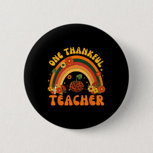 Retro One Thankful Teacher Thanksgiving Herfst Man Ronde Button 5,7 Cm